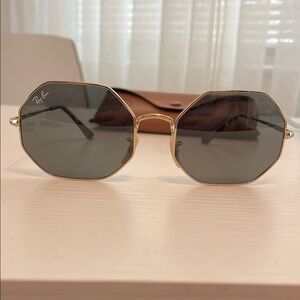 Ray-Ban Gold and Black Octagonal Sunglasses